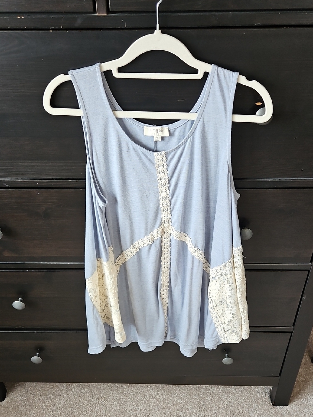 Umgee Light Blue Tank with Cream Lace Inset